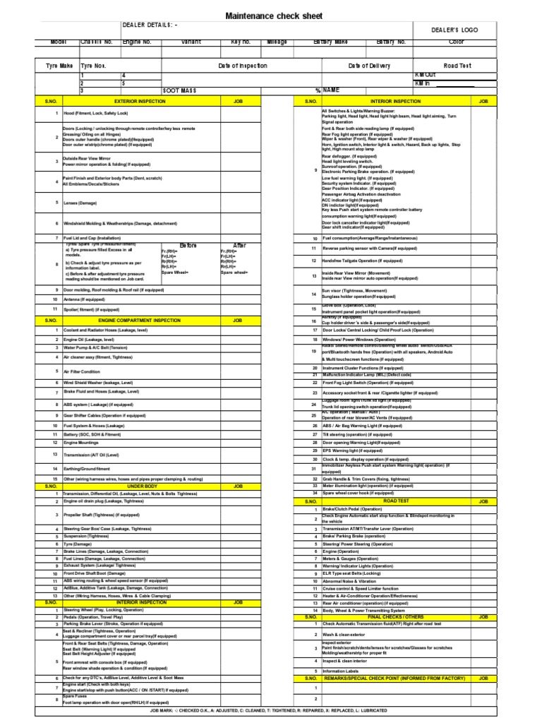 Checksheet 1 PDF Steering Mechanical Engineering