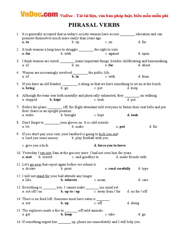 Bai tap trac nghiem ve cum dong tu tieng anh phrasal verbs co dap an pdf