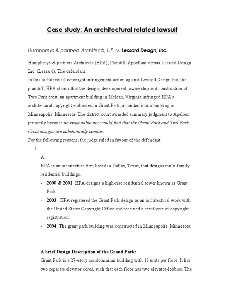 Humphreys Vs Lessard Design Inc. Court Case Study. PDF Substantial