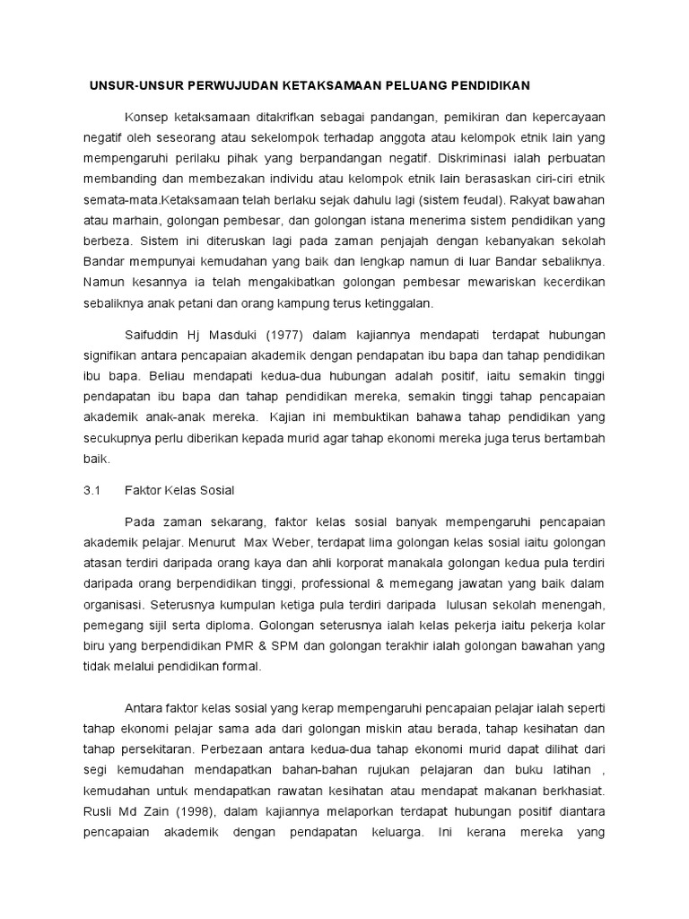 Unsur-Unsur Perwujudan Ketaksamaan Peluang Pendidikan | PDF