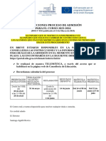 Instrucciones Proceso de Admisión PARA EL CURSO 2023-2024