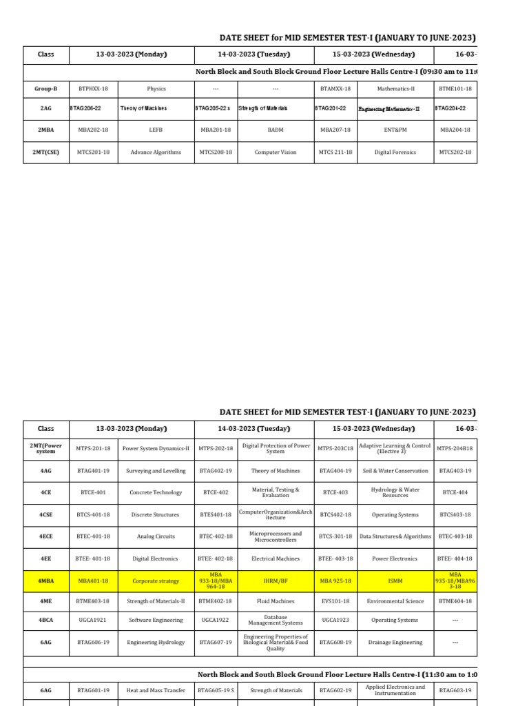 Date Sheet (MST I) Download Free PDF Engineering Wireless