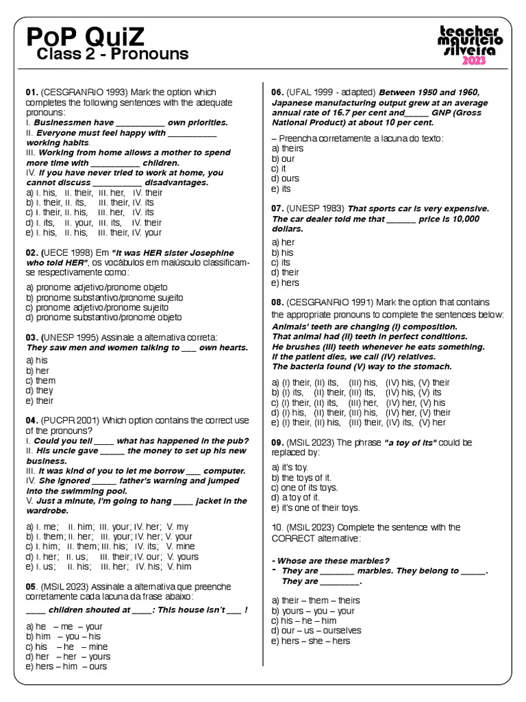 Class 2 pop quiz pdf