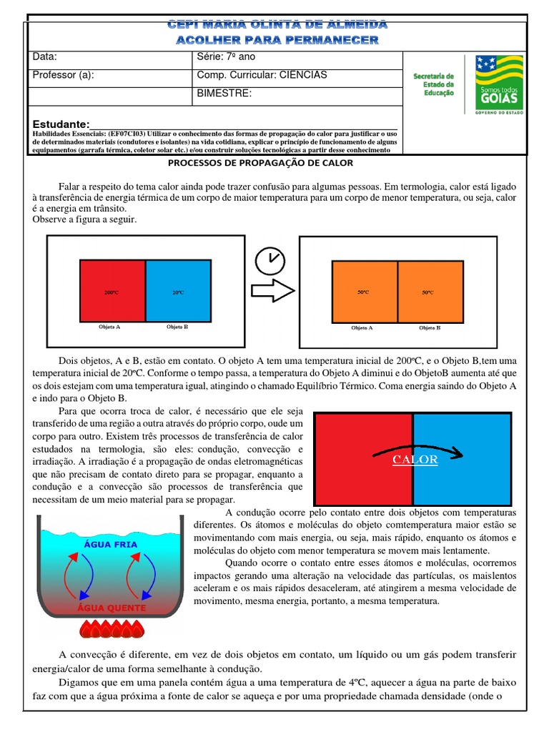 Processos de propagação de calor: condução, convecção e irradiação ...