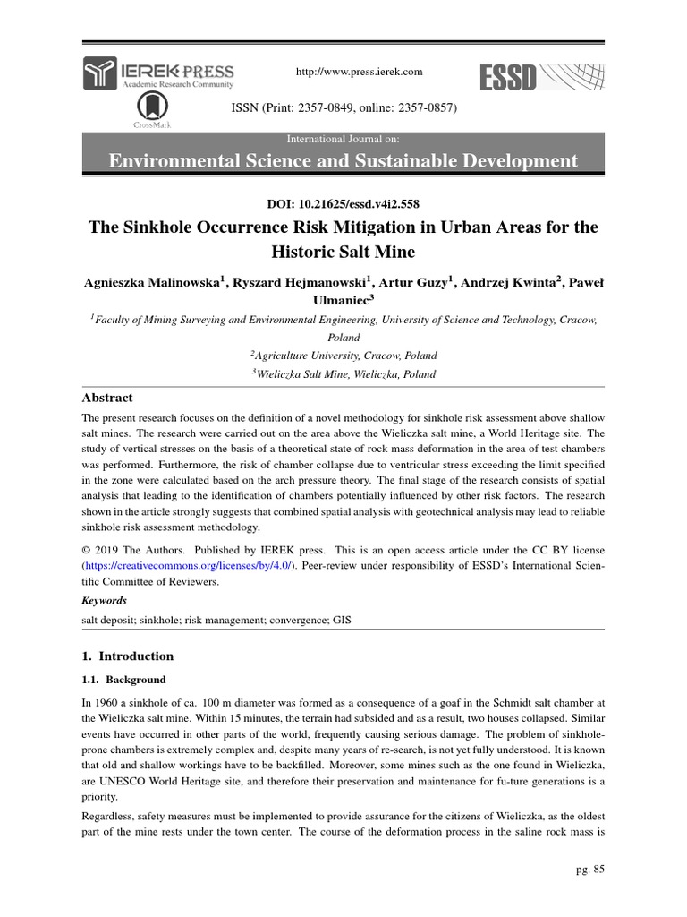 The Sinkhole Occurrence Risk Mitigation in Urban Areas For The Historic