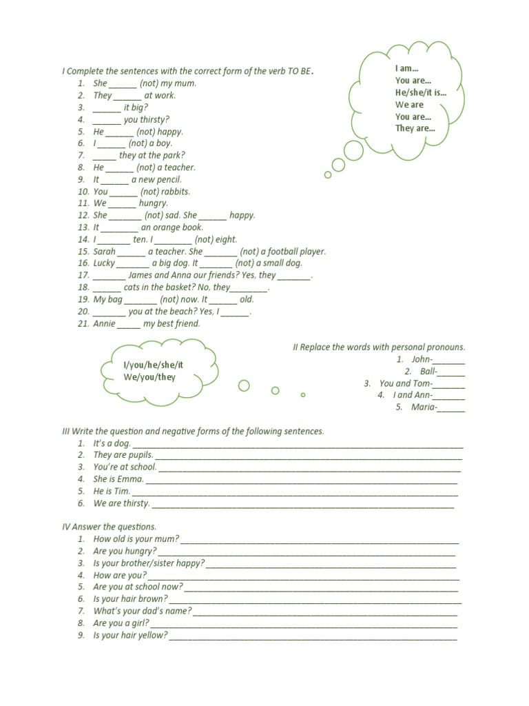 To Be, Questions, Possessive Adjectives, Personal Pronouns, Write About ...