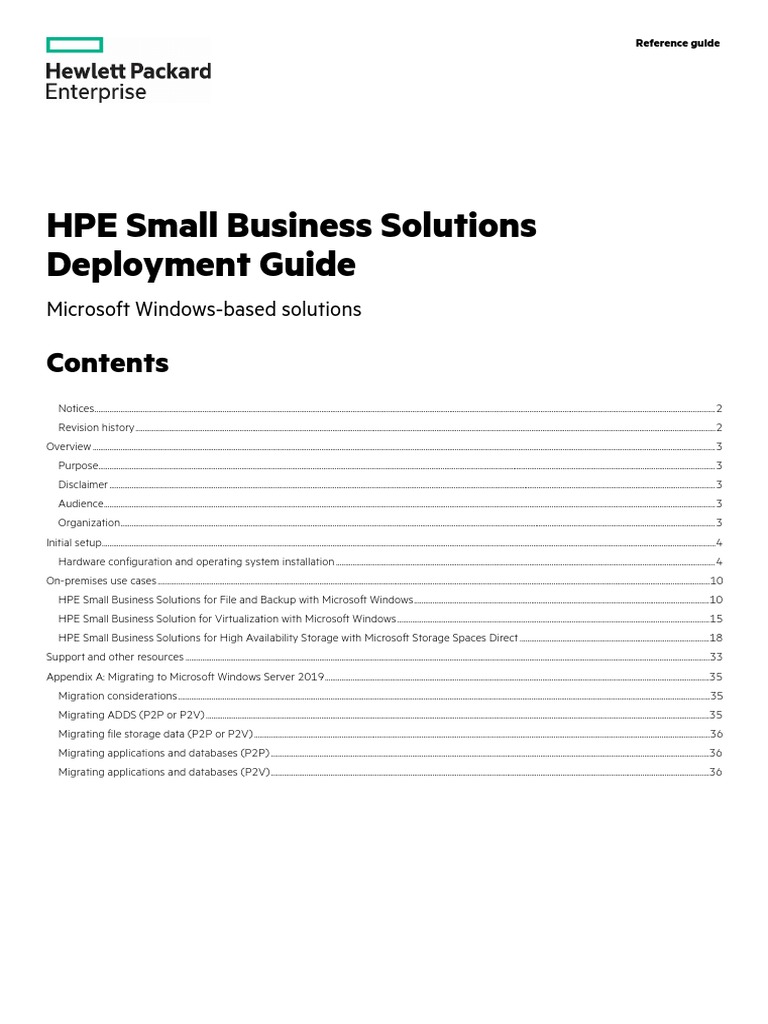 Hpe small business solutions deployment guide microsoft windows based