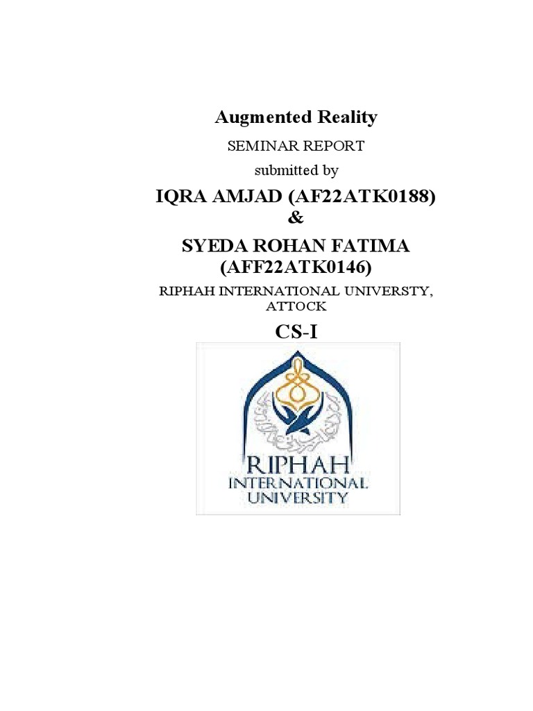 Augmented Reality SEMINAR REPORT Submitt PDF Augmented Reality