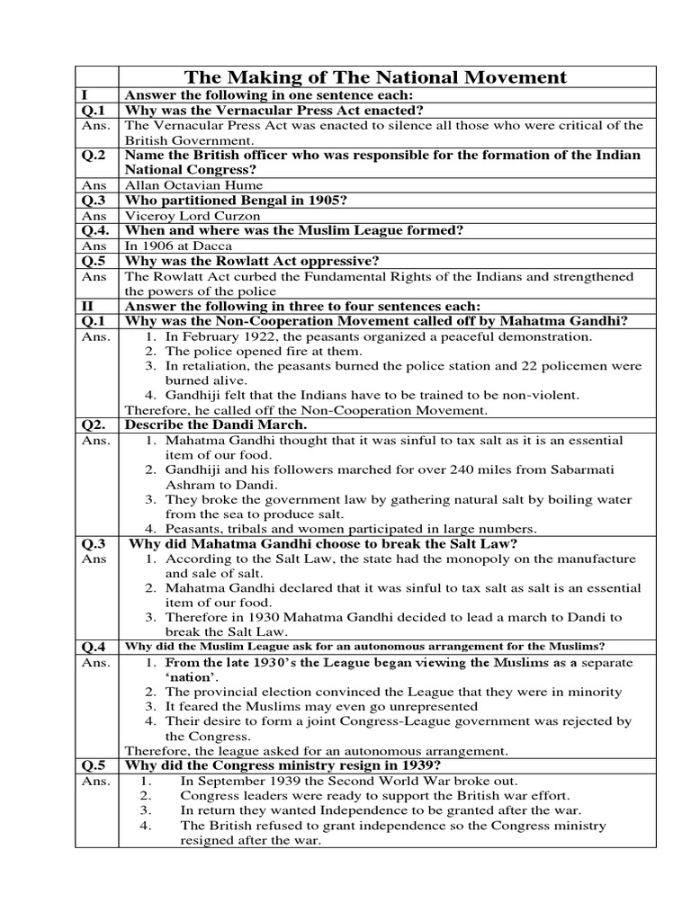 Making National Movement PDF Mahatma Gandhi British Raj