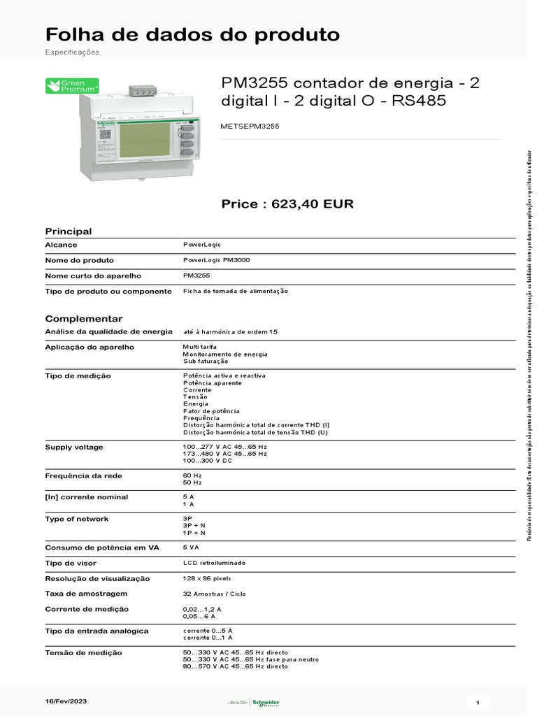 Folha de Dados PM3000 Schneider | PDF | Engenharia Elétrica | Metrologia