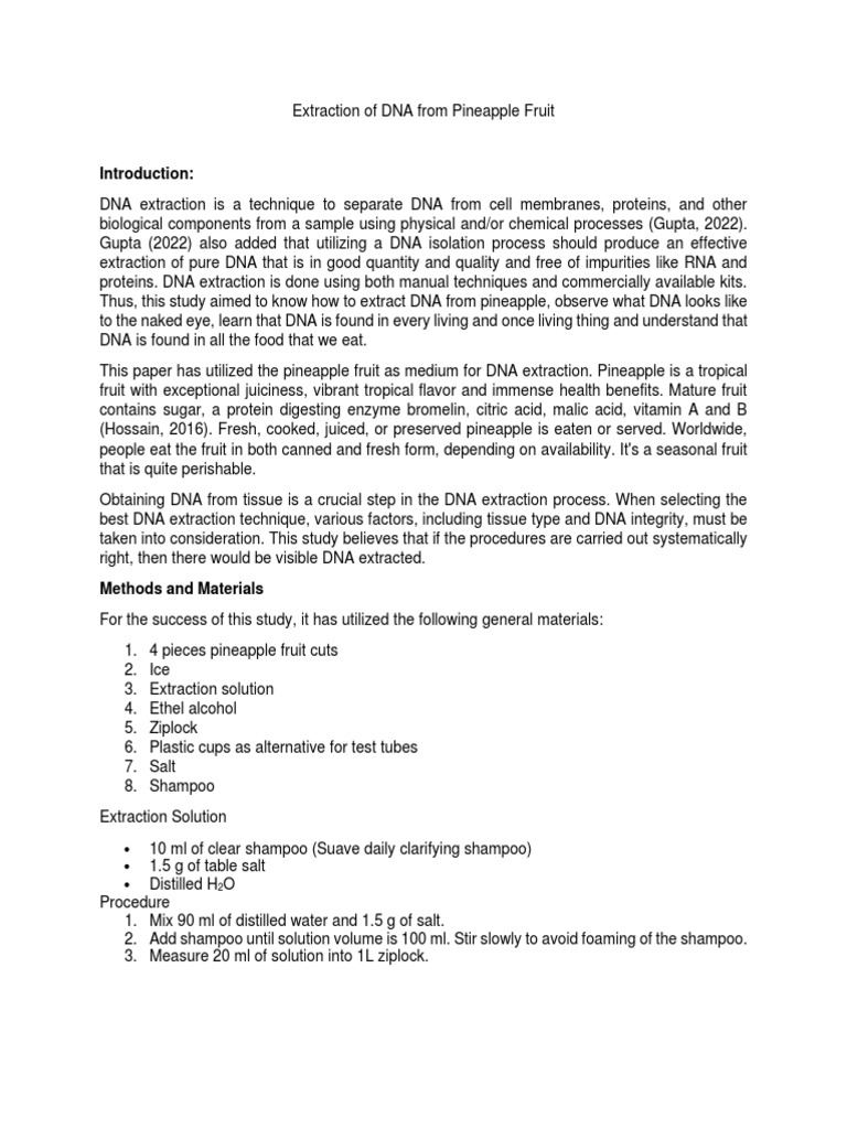 Mahinay - IMRAD DNA Extraction From Pineapple | Download Free PDF | Dna ...