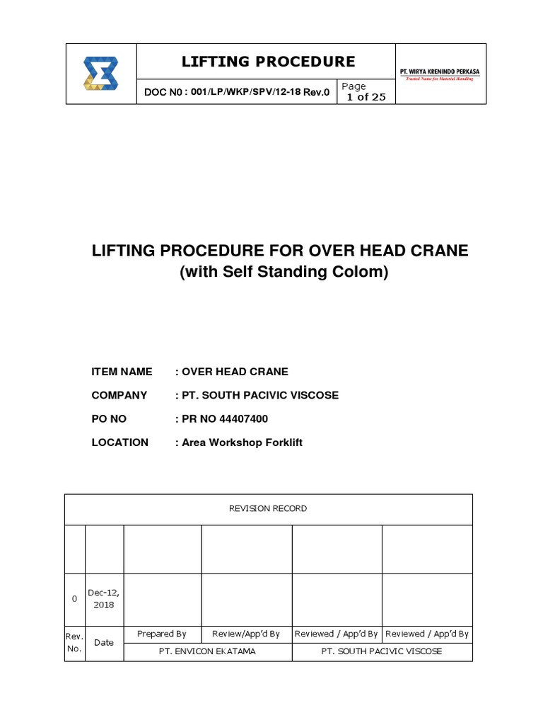 Lifting Procedure PDF PDF Crane (Machine) Tools