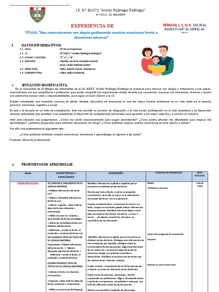 Experiencia De Aprendizaje I 3 Grado Pdf