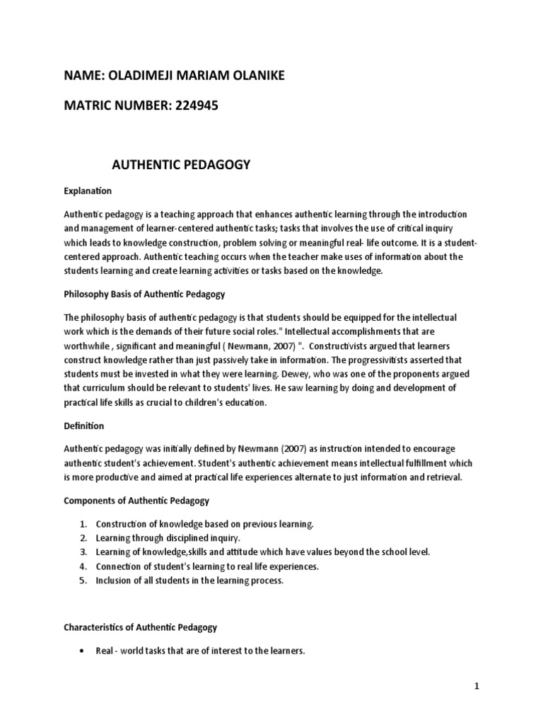 Authentic Pedagogy | PDF | Pedagogy | Learning