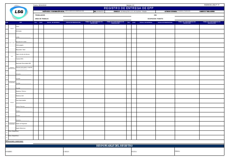 Registro de Entrega de EPP en Excel | PDF