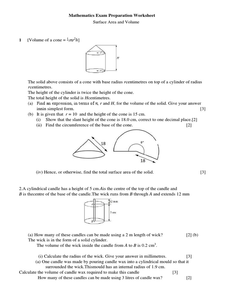 Surface Area and Volume Practice Worksheet | PDF | Area | Volume