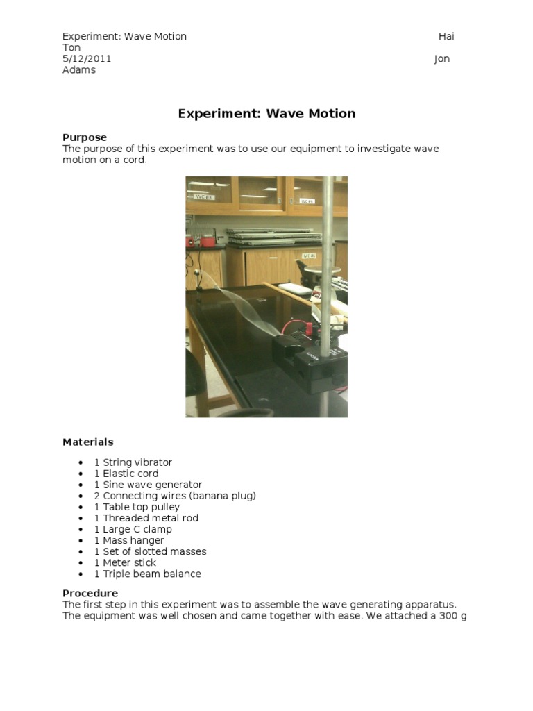 Wave Motion Experiment Analysis | PDF | Waves | Frequency