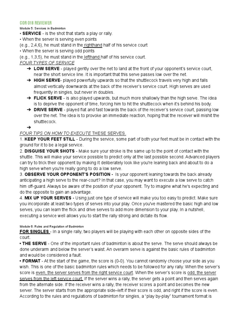 Badminton service types and techniques pdf entertainment sports