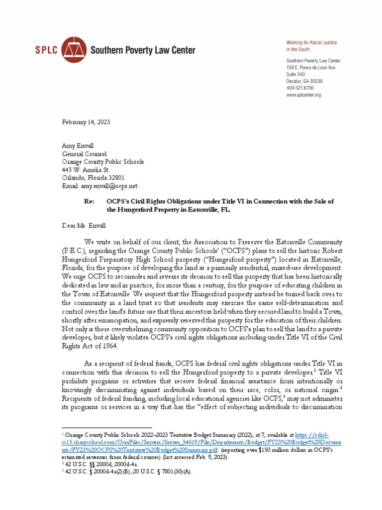Letter From SPLC To OCPS | PDF | Trust Law | Lawsuit