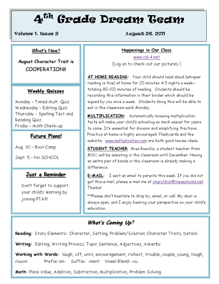 4th Grade Class Updates & Activities | PDF