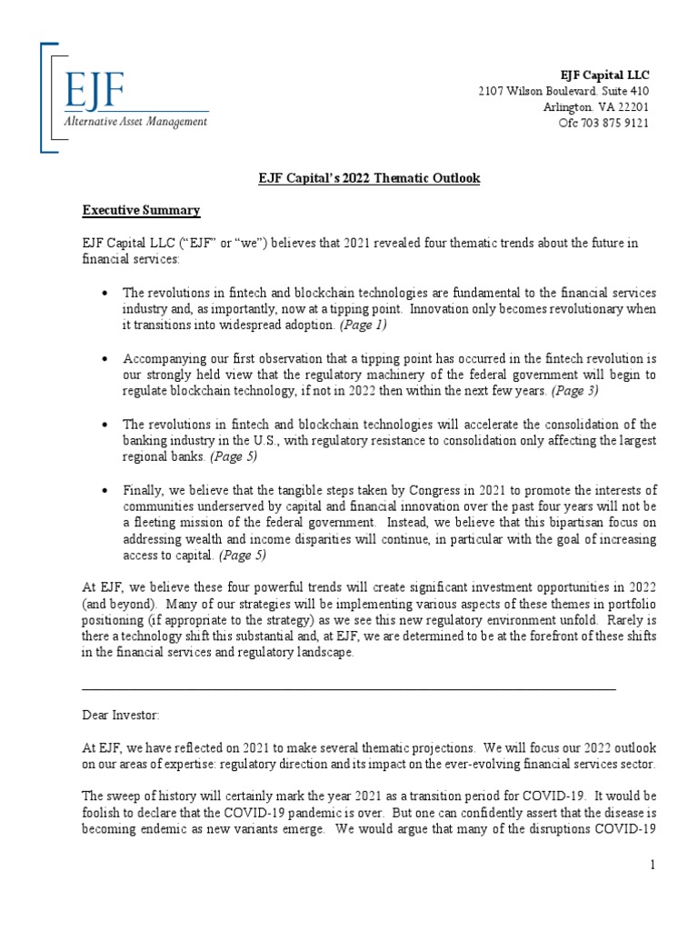 EJF Capital 2022 Financial Trends Outlook | PDF | Banks | Community ...