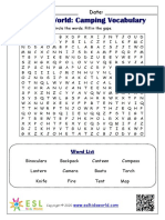 Camping Vocabulary Wordsearch