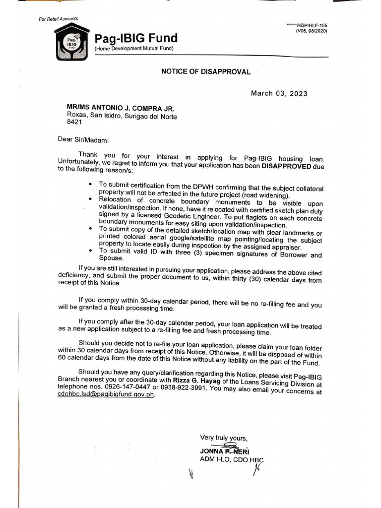 Notice of Disapproval PDF