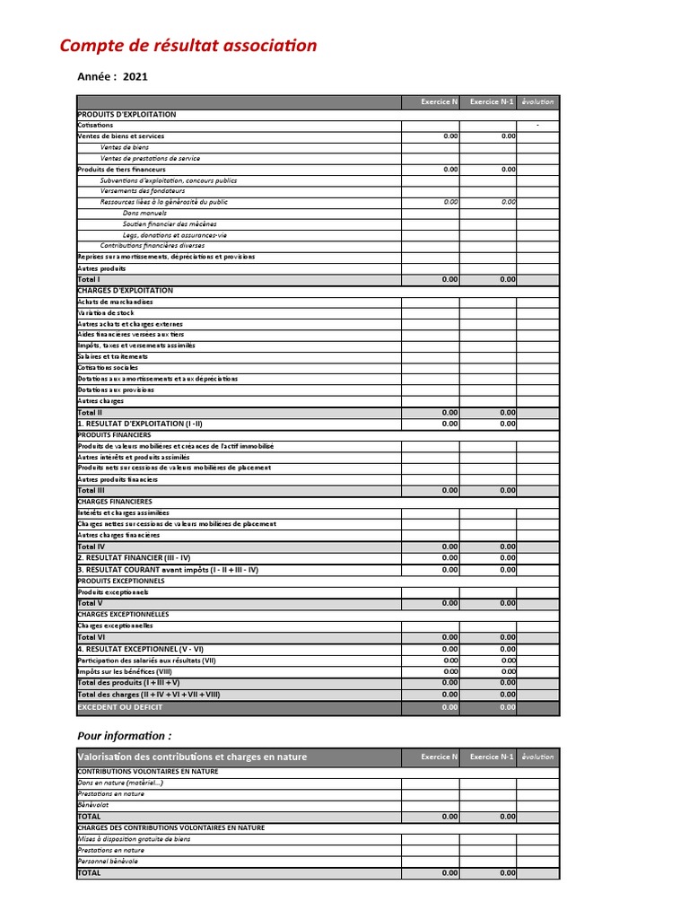 Compte de Résultat d'Association 2021 | PDF | Bilan comptable | Capital ...