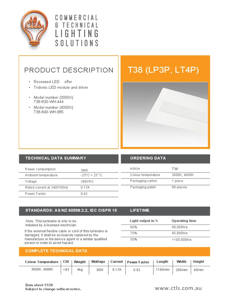 T38 LED Lighting Technical Data | PDF