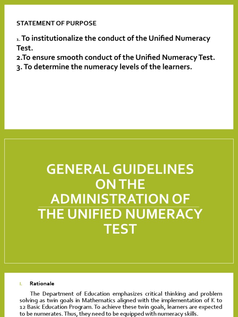 Unified Numeracy Test Guide Tools | PDF | Learning | Curriculum