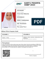 Kartu Peserta SNBP 2023: 423193299 Olivia Putri Widianita 0045966210 Sman 2 Pamekasan Kab. Pamekasan Prov. Jawa Timur