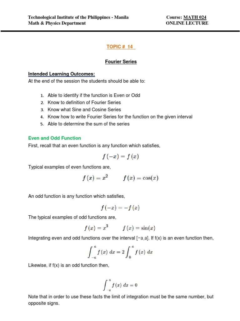 Fourier Series: Even and Odd Functions | PDF | Fourier Series ...