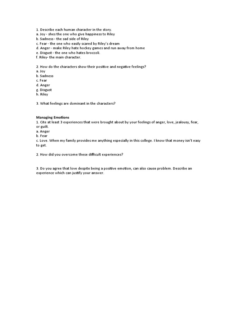 Characters Inside Out | PDF | Anger | Emotions