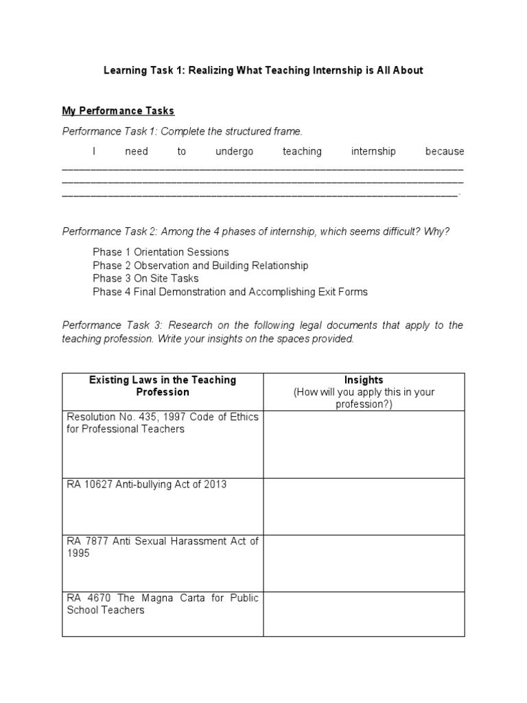 Internship Pdf Teachers Learning