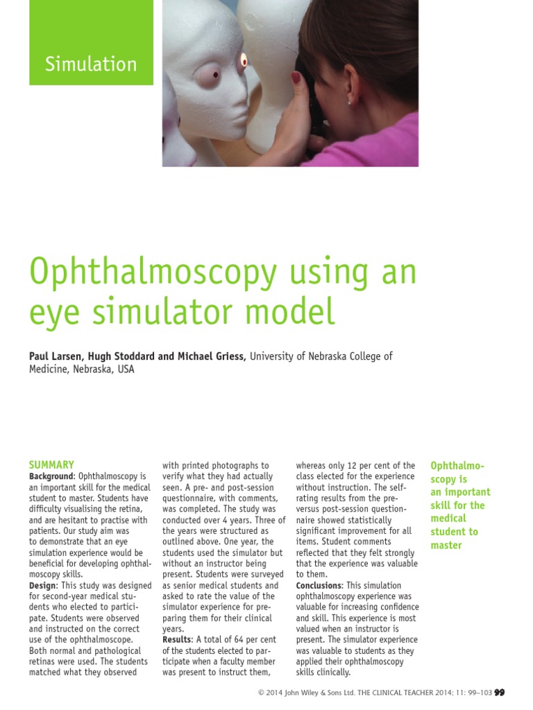 Ophthalmoscopy Using An Eye Simulator Model Simulation PDF