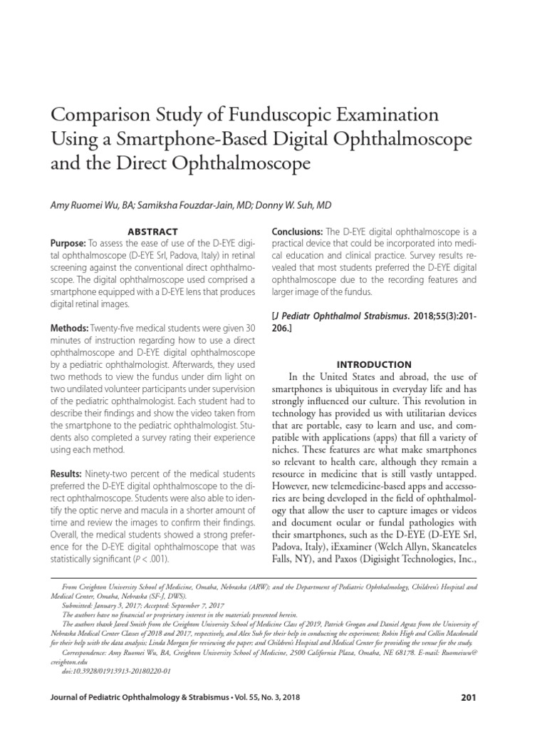 Comparison Study of Funduscopic Examination Using A SmartphoneBased Digital Ophthalmoscope and