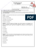 Avaliação de Filosofia do 1o Bimestre com 10 questões sobre pensadores e conceitos humanistas