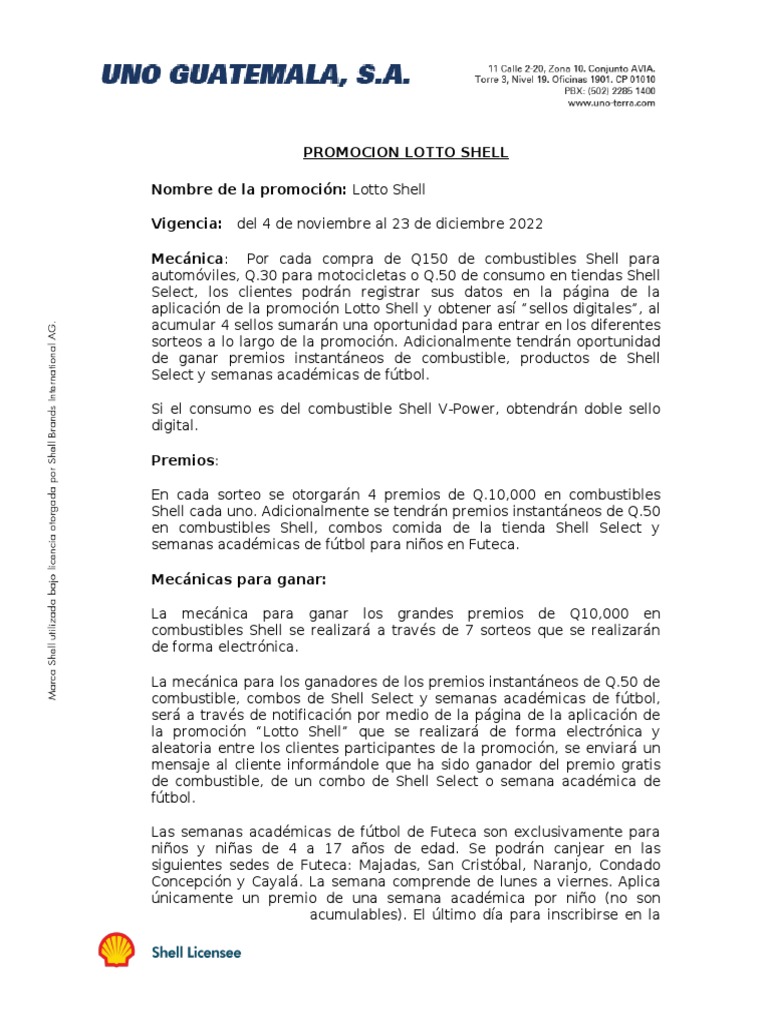 Terminos y Condiciones Promocion Lotto Shell 2022 A415fd0be4 | PDF ...