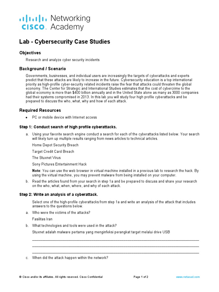1.1.1.5 Lab Cybersecurity Case Studies PDF Security Computer