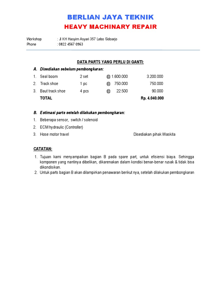 Data Spare Parts untuk Perbaikan Mesin | PDF | Teknologi & Rekayasa
