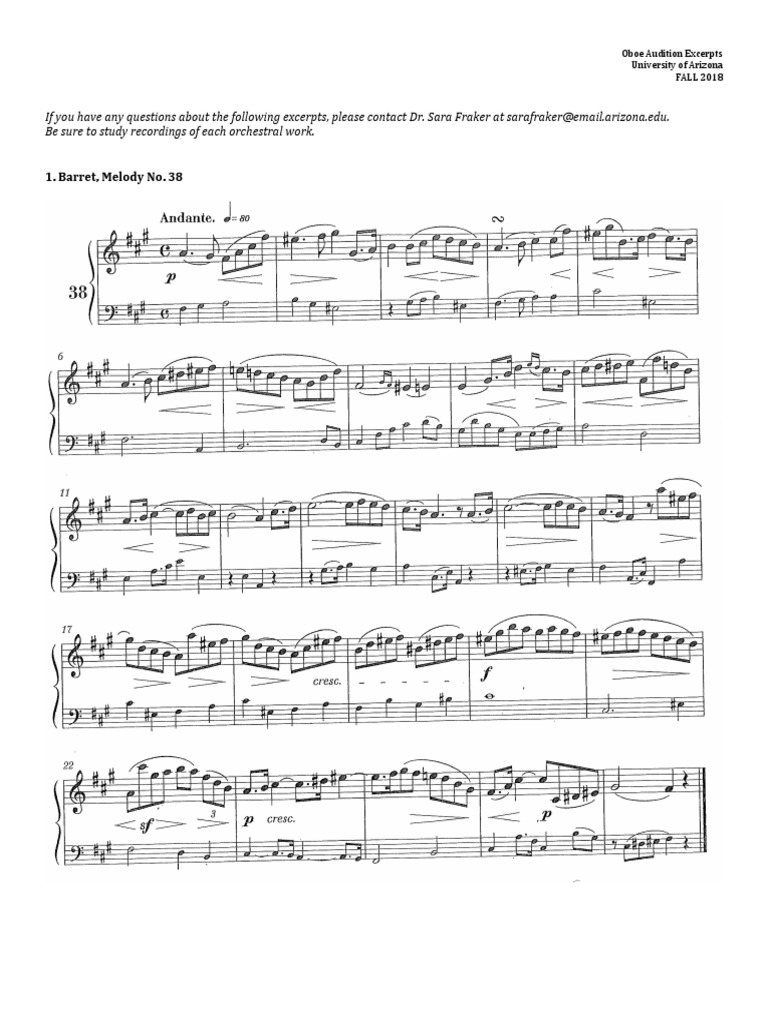 Oboe Audition Excerpts PDF Performing Arts Musical Compositions