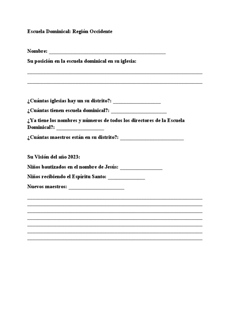 Informe Escuela Dominical Occidente | PDF
