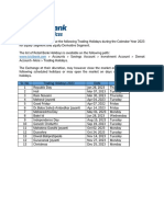 Trading Holiday Calendar