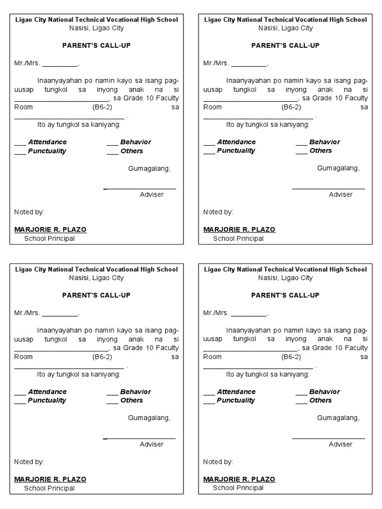 Parents Call Up Form | PDF