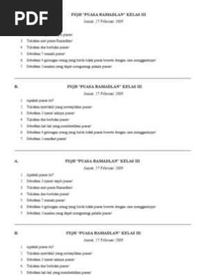 A Fiqh Puasa Ramadlan Kelas Iii Jumat 27 Februari 2009