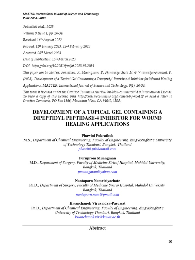 Development of A Topical Gel Containing A Dipeptidyl Peptidase4