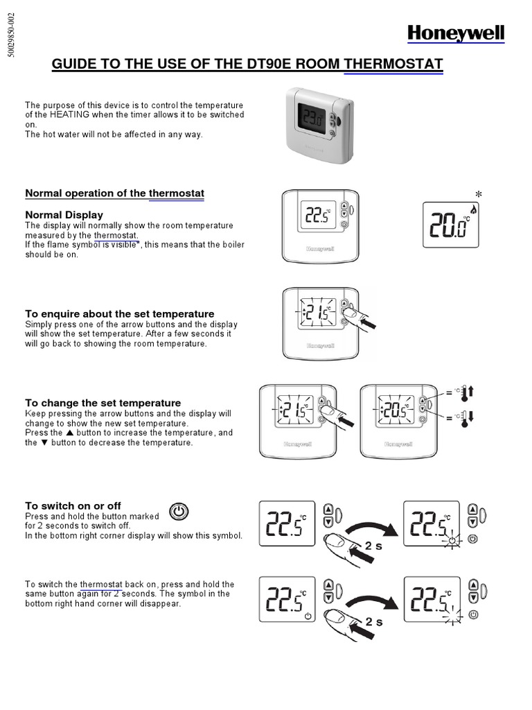 Honeywell Dt90e Digital Room Thermostat User Guide PDF Thermostat