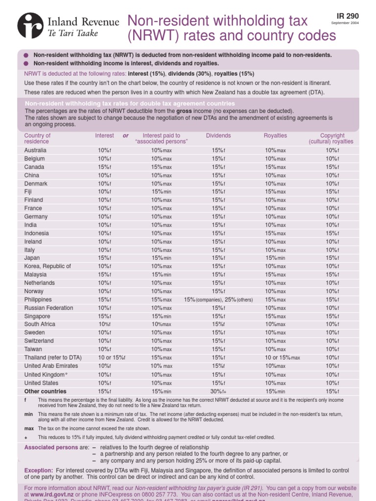 Non-Resident Withholding Tax (NRWT) Rates and Country Codes | PDF ...