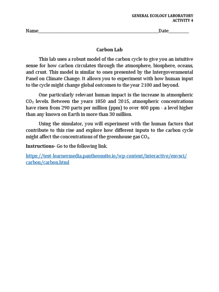 Carbon Cycle Lab: Impacts of Fossil Fuels | PDF | Carbon Cycle | Carbon ...