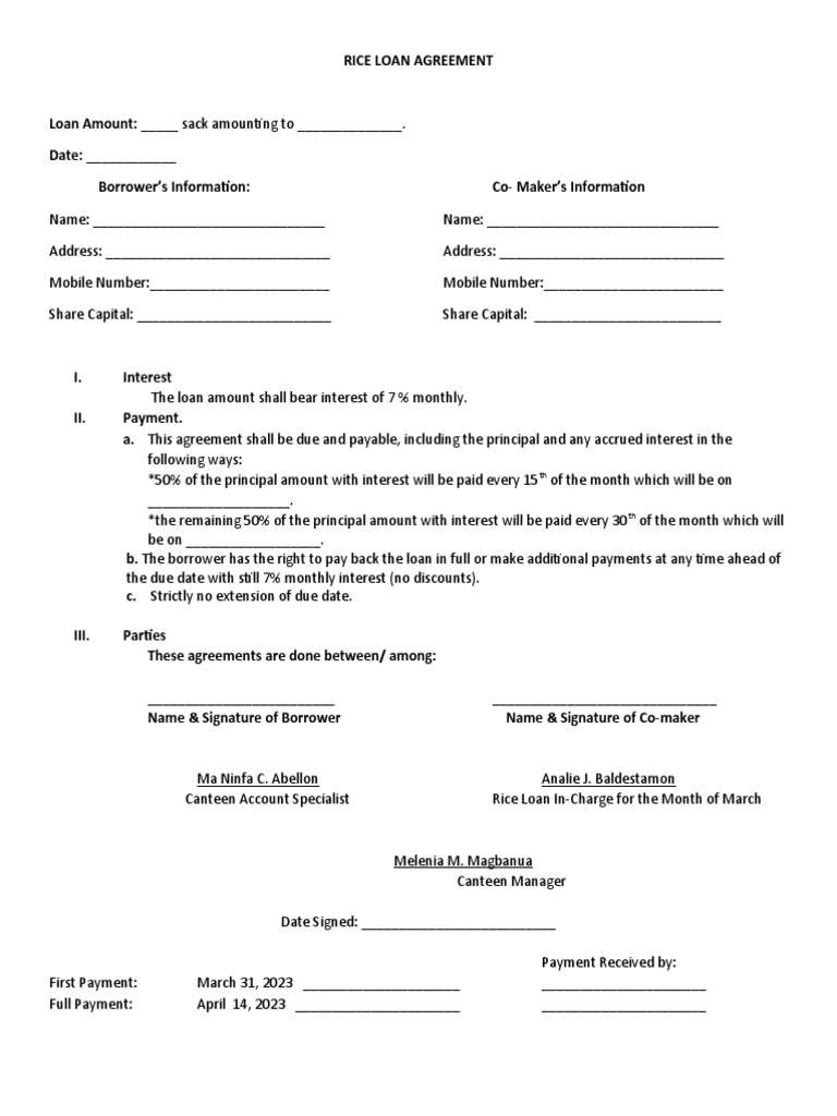 Rice Loan Agreement | PDF | Interest | Loans